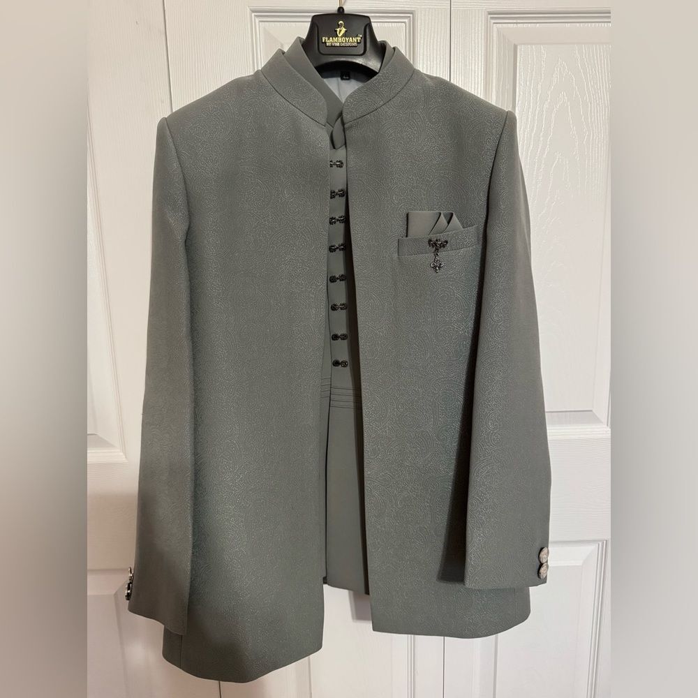 Flamboyant by VBZ Designs Grey Jodhpuri Suit / Indo-Western Sherwani - 3 Piece